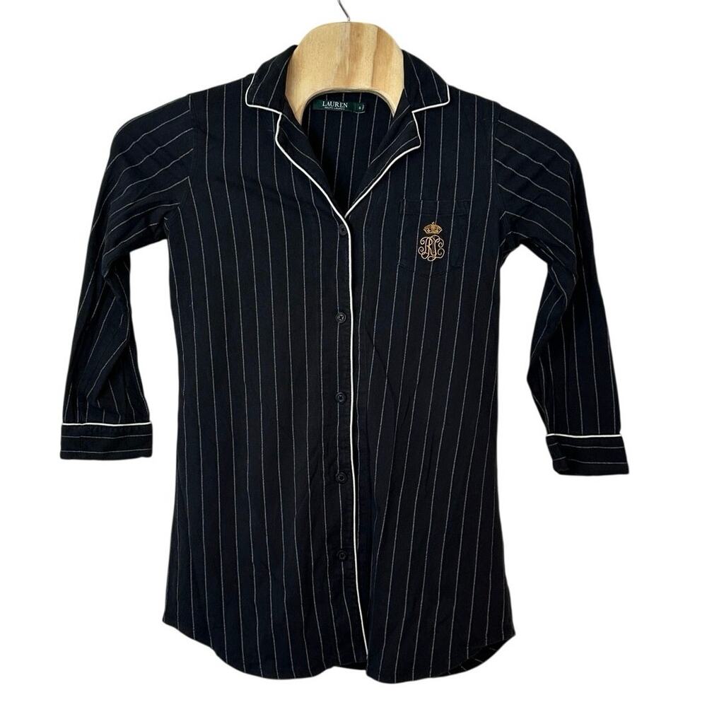 Lauren Ralph Lauren Womens Button Down Pinstripe Monogram Logo Pajama Top Size S